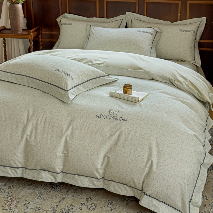 舒慕家纺 2025新款长绒棉磨毛全棉磨毛四件套 梦蝶-绿