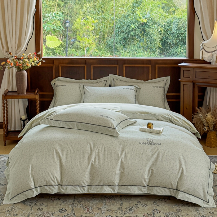 91家纺网 家纺一手货源 找家纺 舒慕家纺 2025新款长绒棉磨毛全棉磨毛四件套 梦蝶-绿