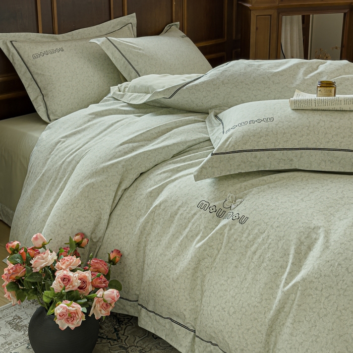 91家纺网 家纺一手货源 找家纺 舒慕家纺 2025新款长绒棉磨毛全棉磨毛四件套 梦蝶-绿