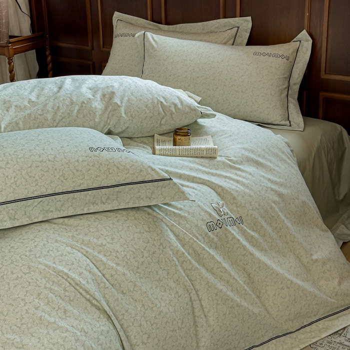 91家纺网 家纺一手货源 找家纺 舒慕家纺 2025新款长绒棉磨毛全棉磨毛四件套 梦蝶-绿