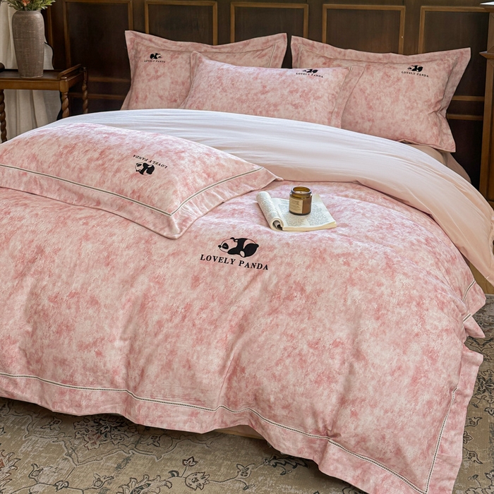 舒慕家纺 2025新款长绒棉磨毛全棉磨毛四件套 熊猫-粉
