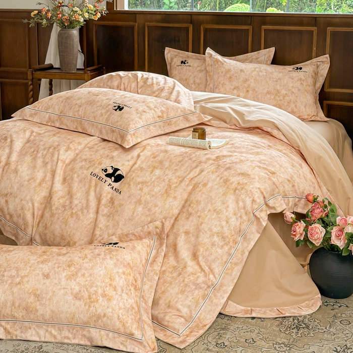 91家纺网 家纺一手货源 找家纺 舒慕家纺 2025新款长绒棉磨毛全棉磨毛四件套 熊猫-橘