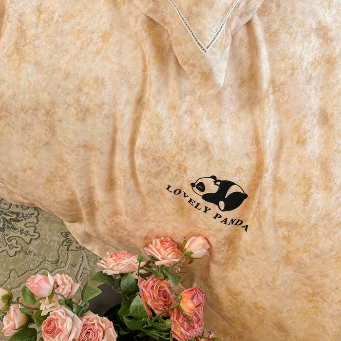 91家纺网 家纺一手货源 找家纺 舒慕家纺 2025新款长绒棉磨毛全棉磨毛四件套 熊猫-橘