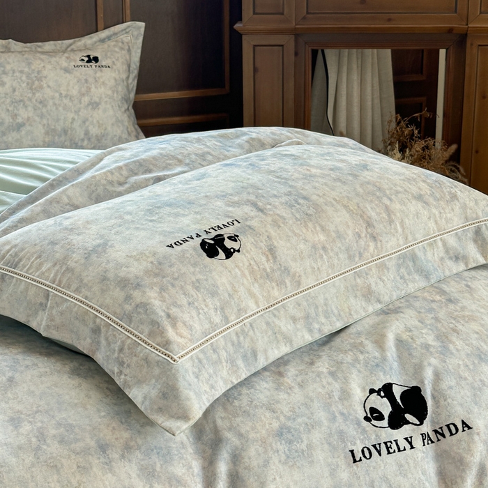 91家纺网 家纺一手货源 找家纺 舒慕家纺 2025新款长绒棉磨毛全棉磨毛四件套 熊猫-蓝