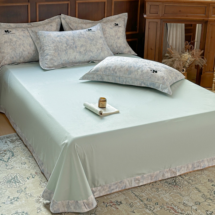 91家纺网 家纺一手货源 找家纺 舒慕家纺 2025新款长绒棉磨毛全棉磨毛四件套 熊猫-蓝