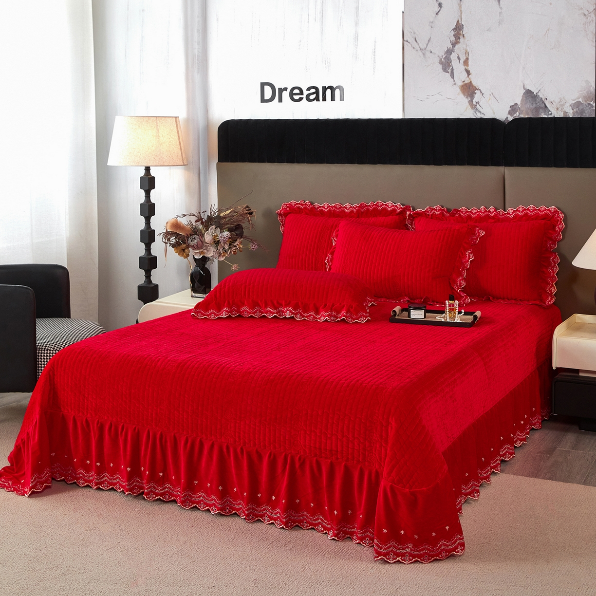 91家纺网 家纺一手货源 找家纺 （总）青竹苑 2025新款婴儿绒宝宝绒玫瑰刺绣版床盖款四件套