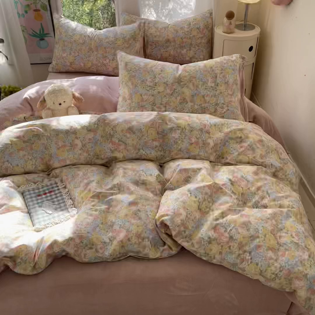 91家纺网 家纺一手货源 找家纺 瑞莱 2025新款秋冬网红款棉加绒四件套 棉绒花海