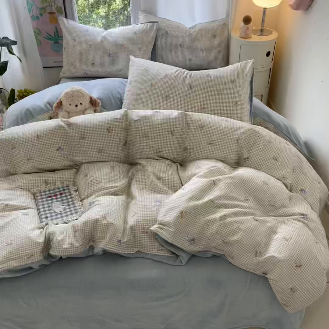 91家纺网 家纺一手货源 找家纺 瑞莱 2025新款秋冬网红款棉加绒四件套 简约蝴蝶结