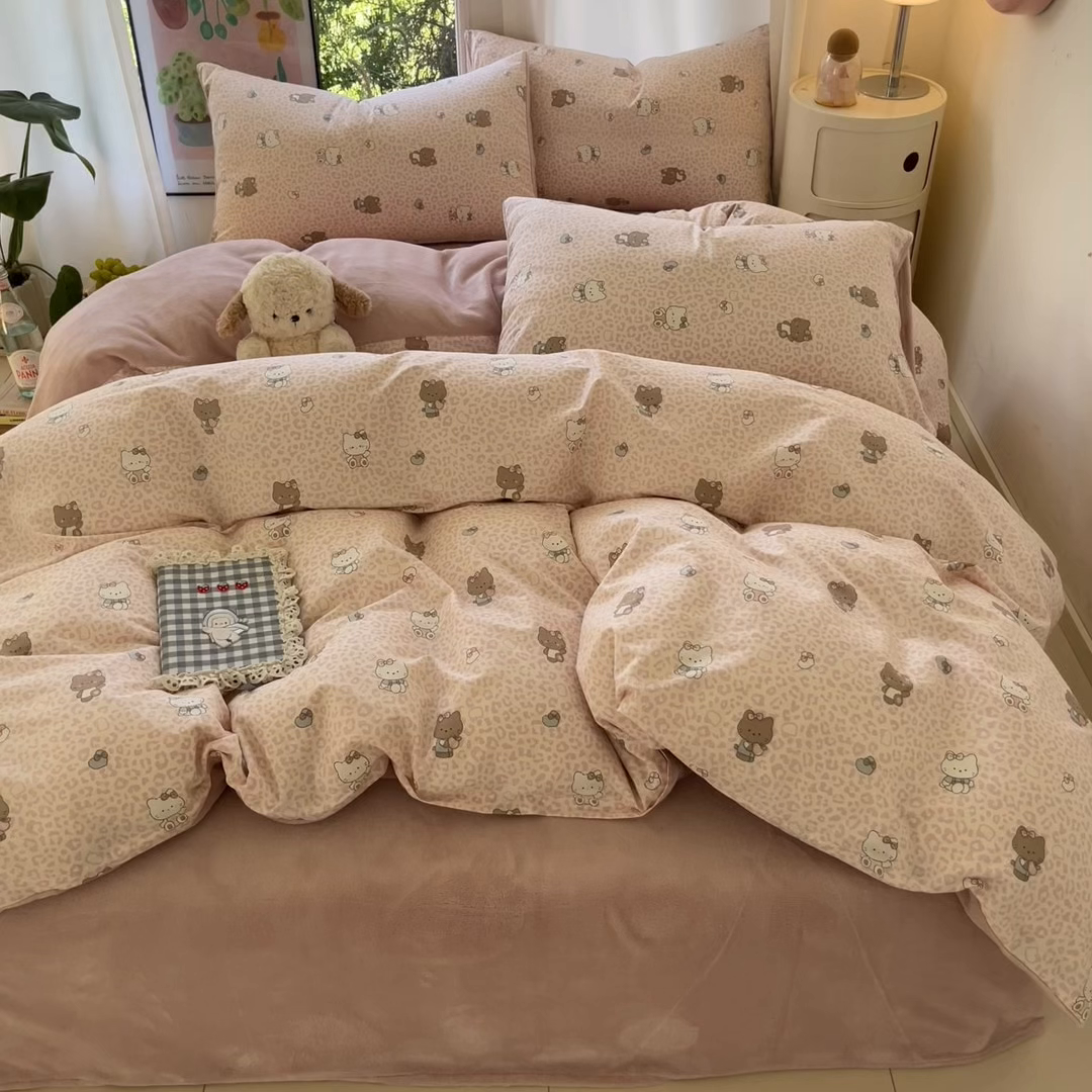 91家纺网 家纺一手货源 找家纺 瑞莱 2025新款秋冬网红款棉加绒四件套 豹纹KT