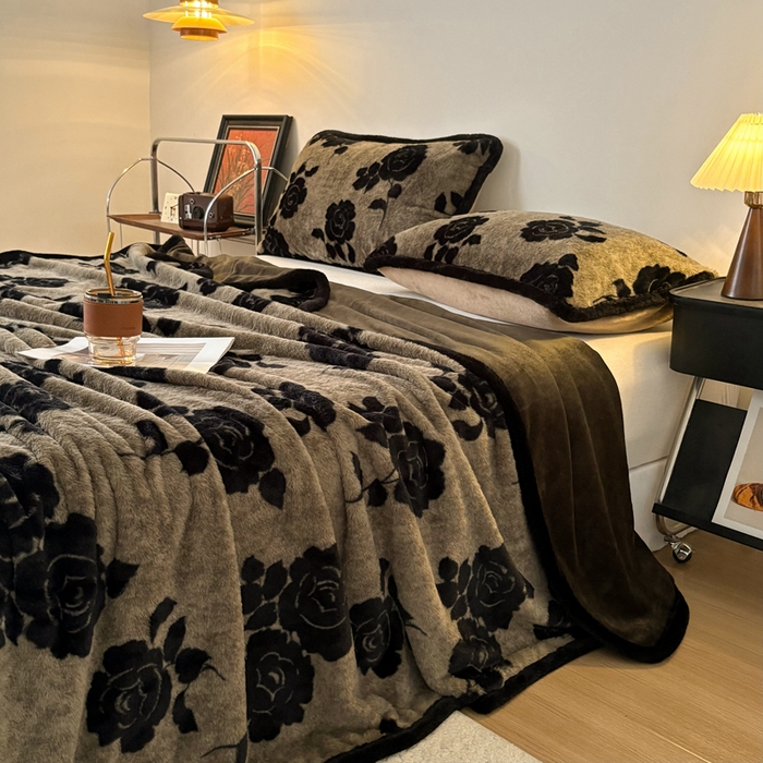 铠畅家纺 2025新款兔毛包边款仿兔毛被套毯牛奶绒被套毯子 奥斯玫瑰