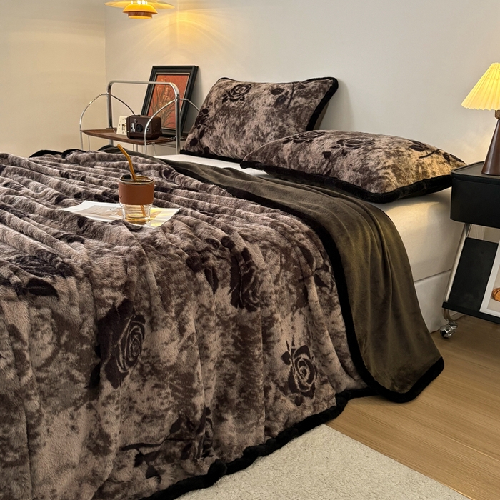 铠畅家纺 2025新款兔毛包边款仿兔毛被套毯牛奶绒被套毯子 花间絮语