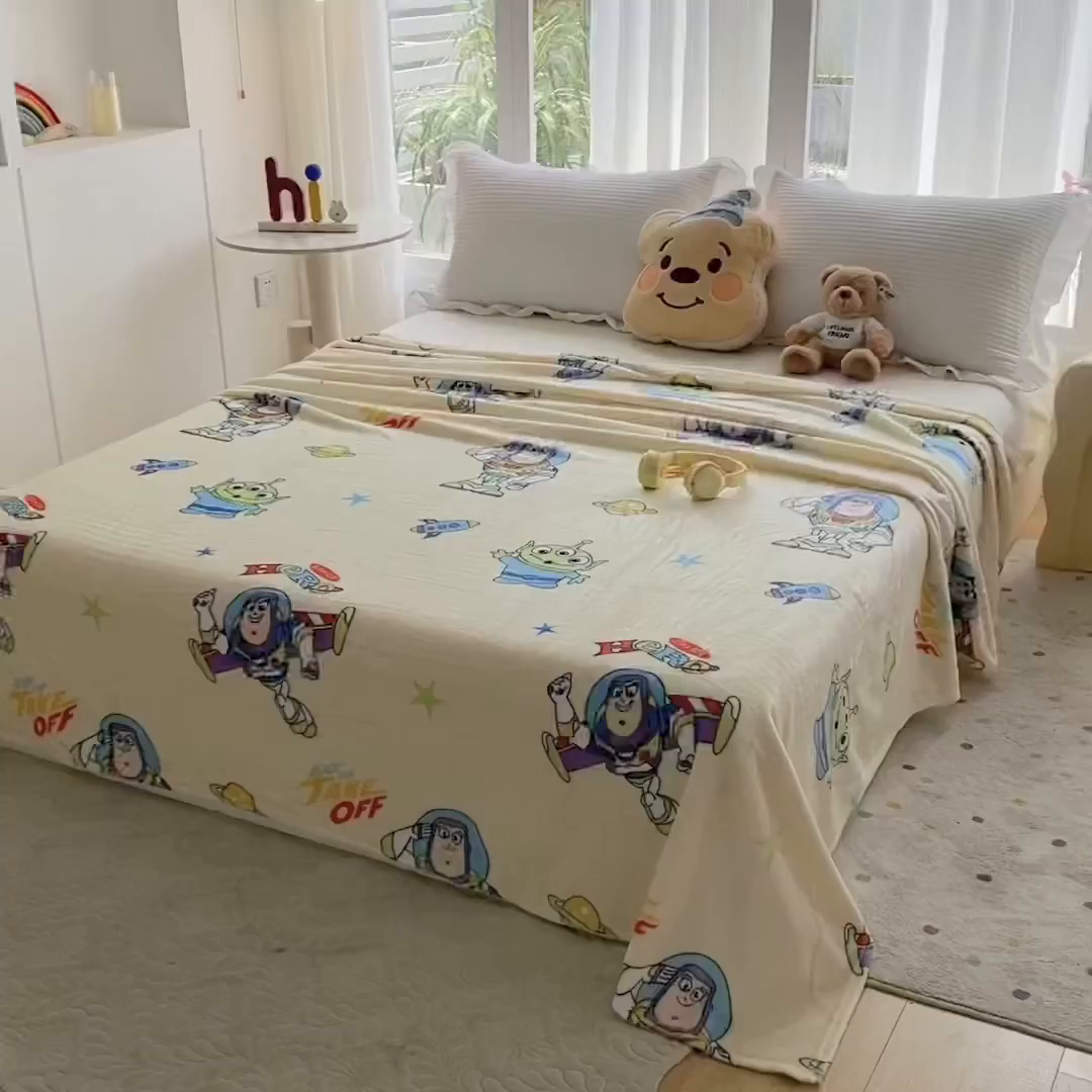 91家纺网 家纺一手货源 找家纺 （总）一电 2025新款卡通高克重双面法莱绒毛毯四季盖毯