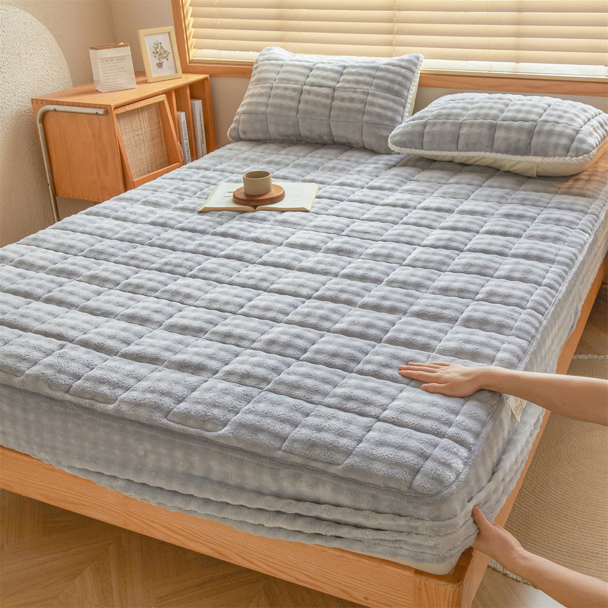 鑫顺欣 2025新款泡泡牛奶绒床笠套件三件套 雾晨蓝