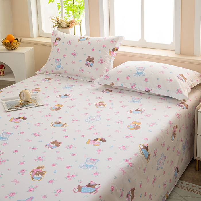 91家纺网 家纺一手货源 找家纺  雨萝家纺 新款12868全棉纯棉床单 小奶狗