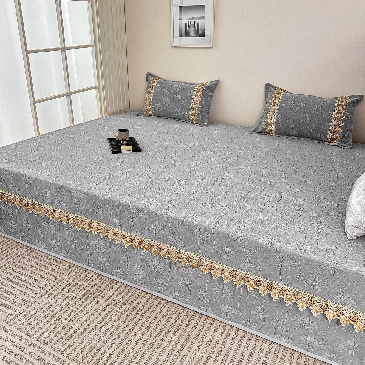 91家纺网 家纺一手货源 找家纺 手艺人家纺 2025新款雪尼尔纯色床盖炕盖-XK3800 XK3800灰