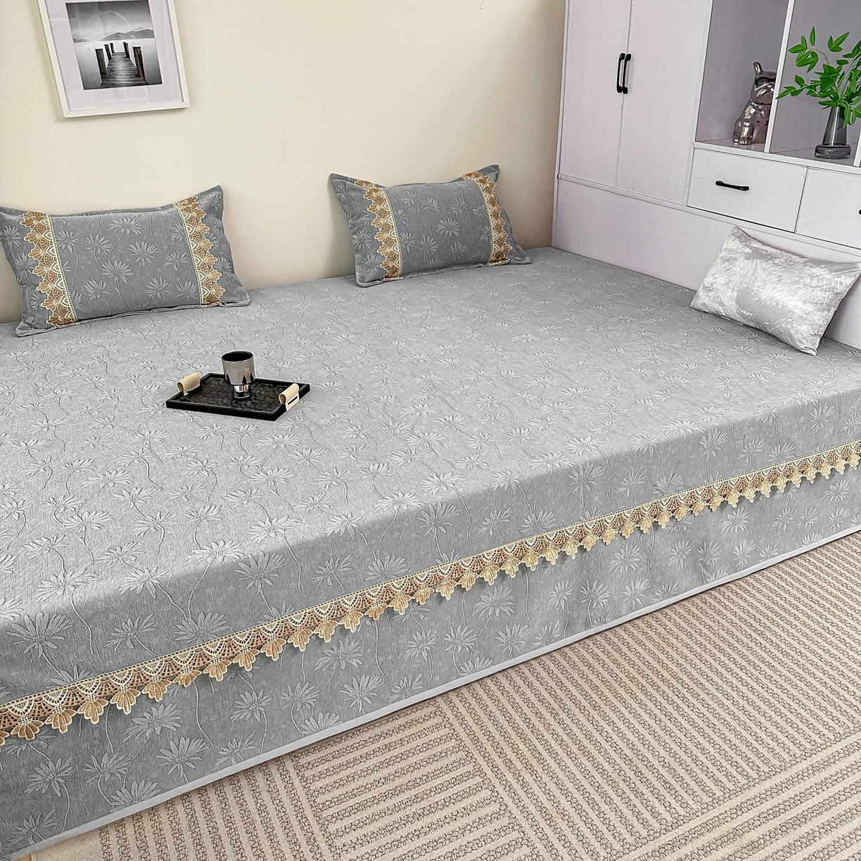 手艺人家纺 2025新款雪尼尔纯色床盖炕盖-XK3800 XK3800灰