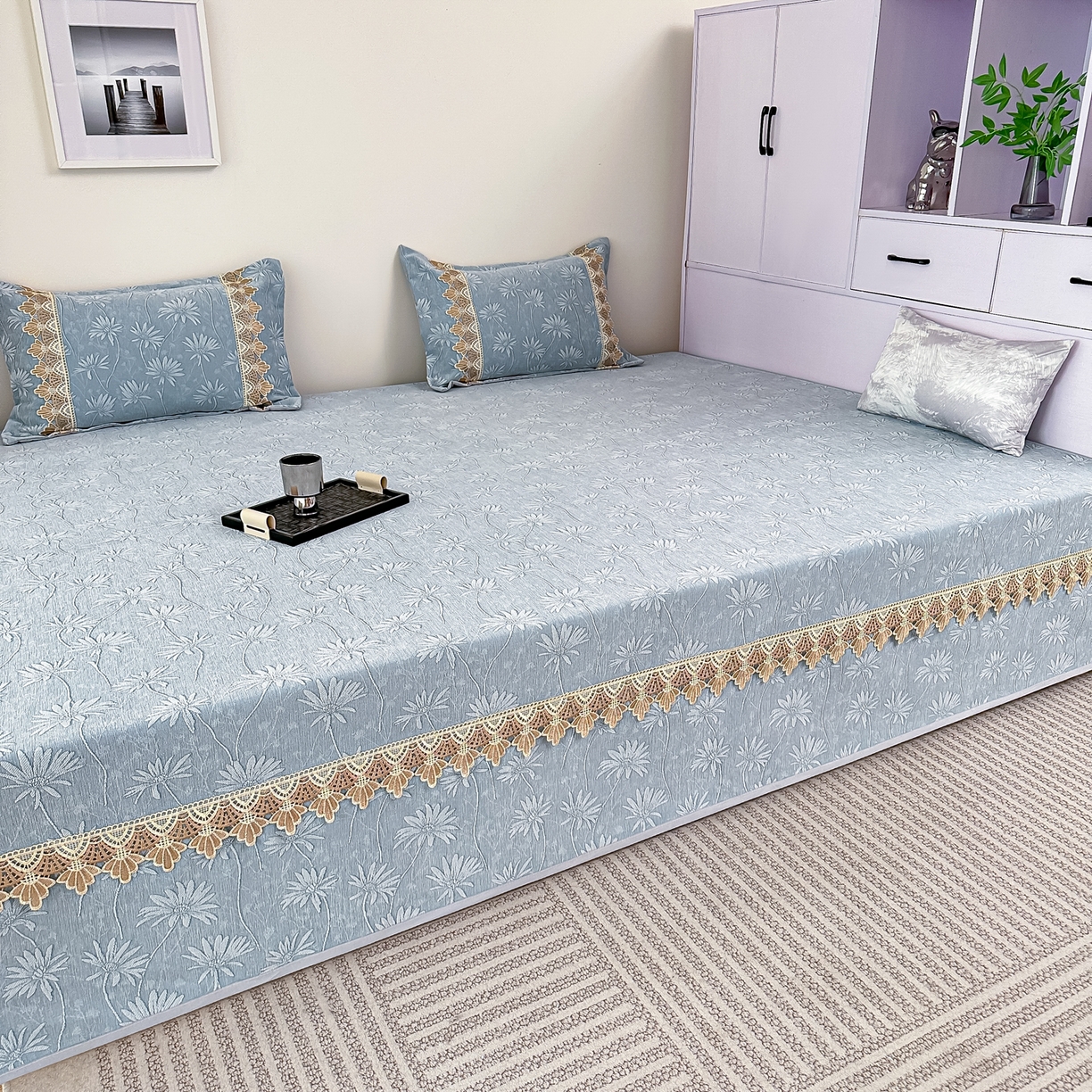 91家纺网 家纺一手货源 找家纺 （总）手艺人家纺 2025新款雪尼尔纯色床盖炕盖-XK3800