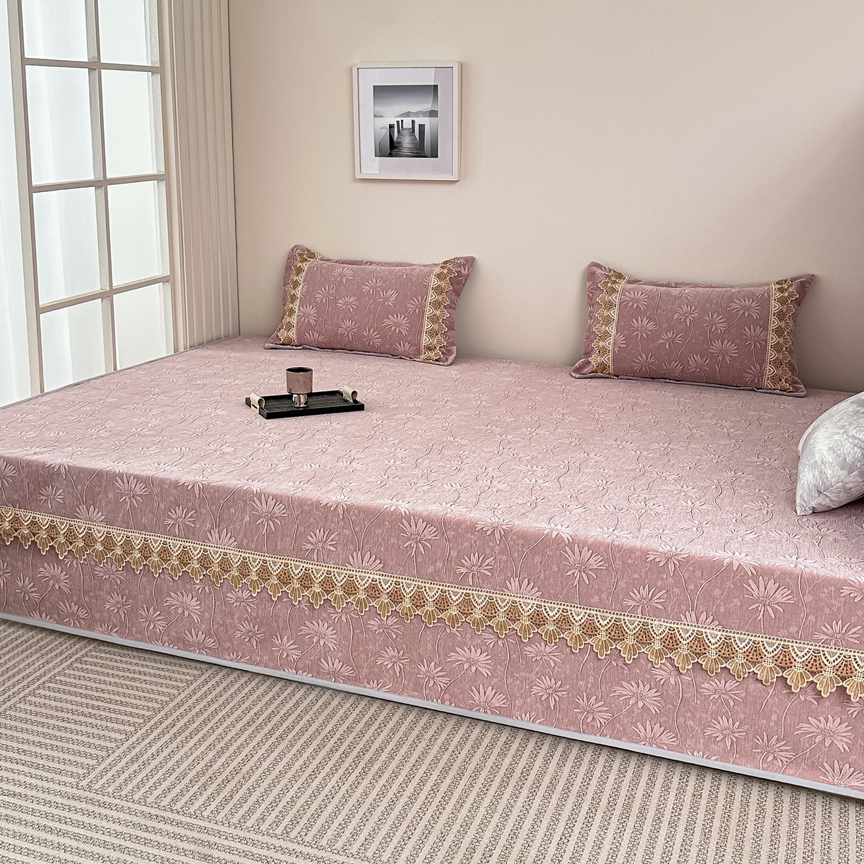 91家纺网 家纺一手货源 找家纺 （总）手艺人家纺 2025新款雪尼尔纯色床盖炕盖-XK3800