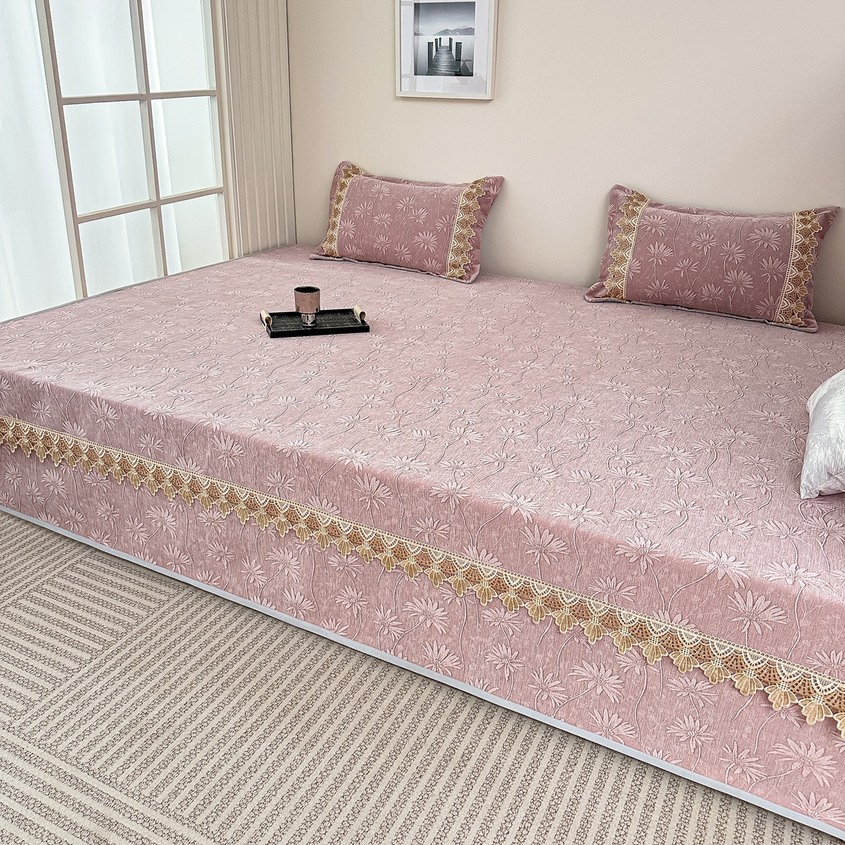 91家纺网 家纺一手货源 找家纺 （总）手艺人家纺 2025新款雪尼尔纯色床盖炕盖-XK3800