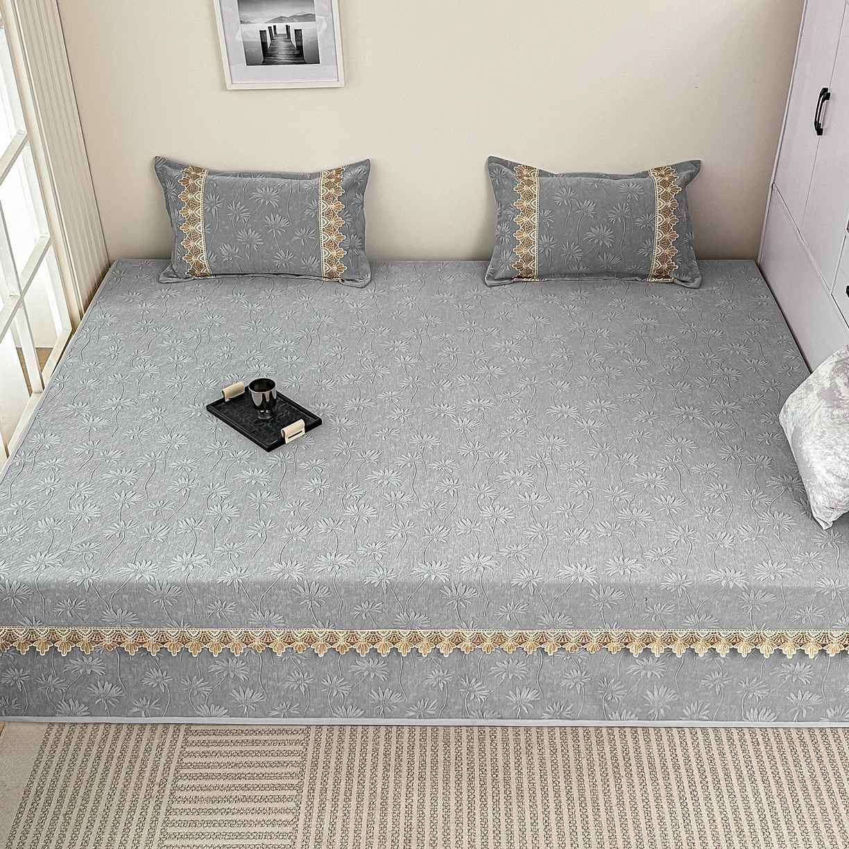 91家纺网 家纺一手货源 找家纺 手艺人家纺 2025新款雪尼尔纯色床盖炕盖-XK3800 XK3800灰