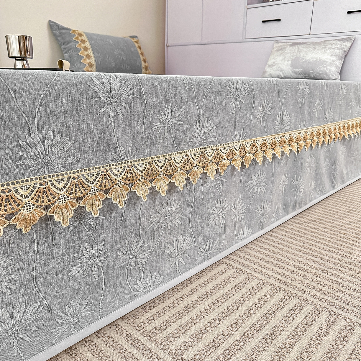 91家纺网 家纺一手货源 找家纺 手艺人家纺 2025新款雪尼尔纯色床盖炕盖-XK3800 XK3800灰