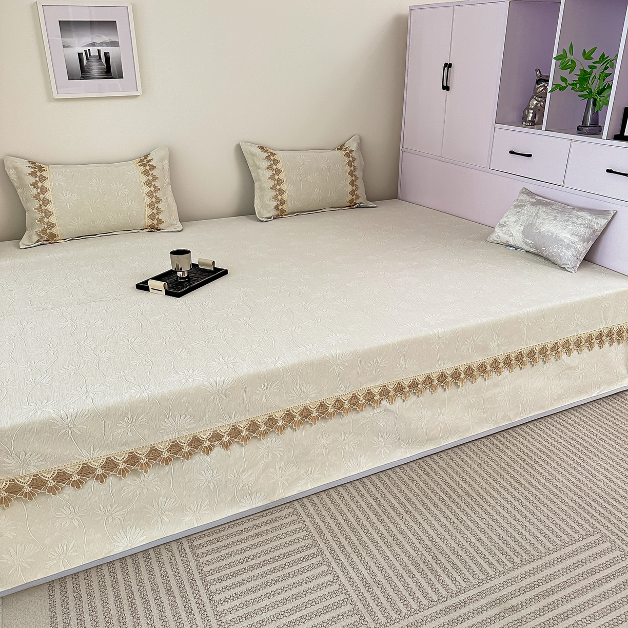 91家纺网 家纺一手货源 找家纺 手艺人家纺 2025新款雪尼尔纯色床盖炕盖-XK3800 XK3800米