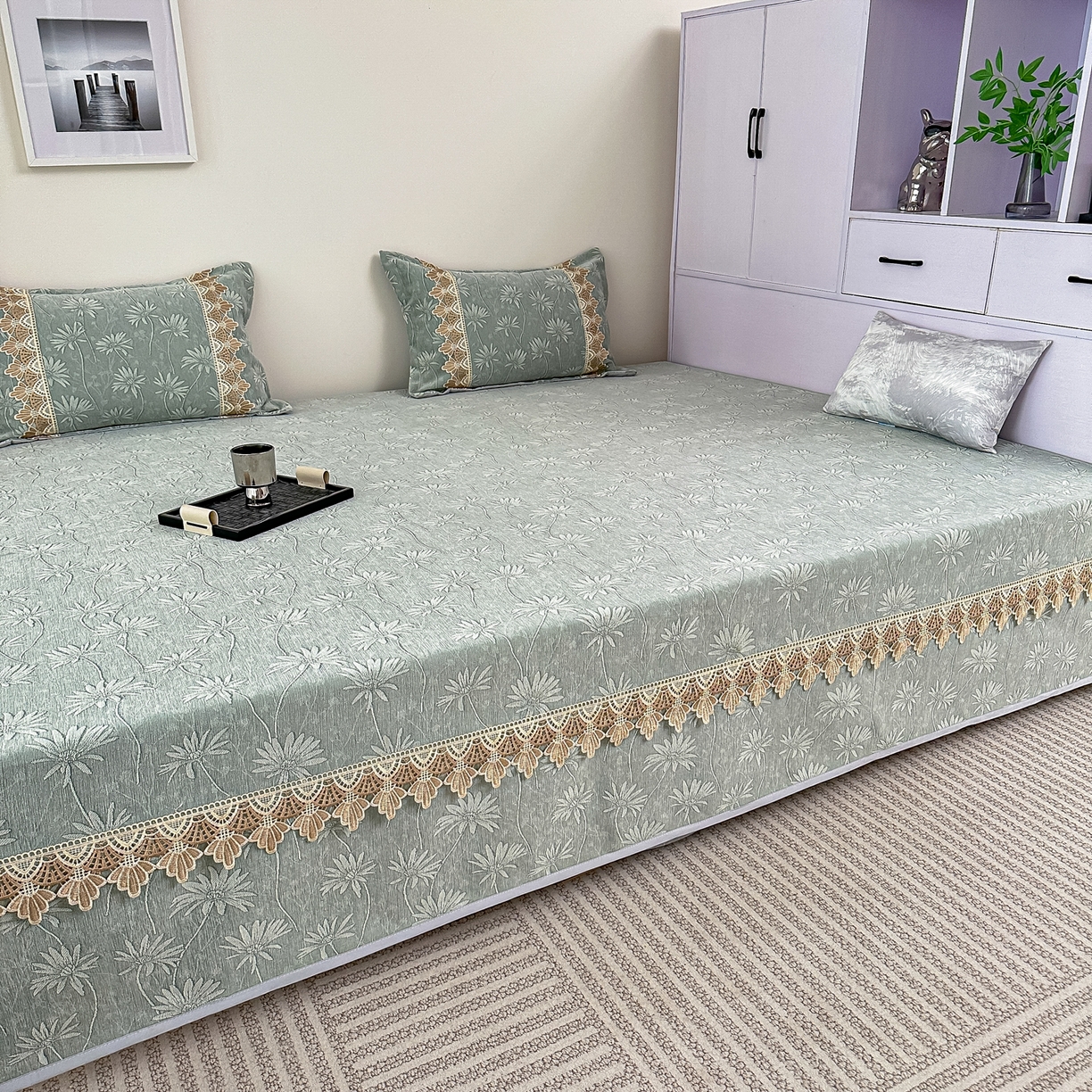 91家纺网 家纺一手货源 找家纺 （总）手艺人家纺 2025新款雪尼尔纯色床盖炕盖-XK3800