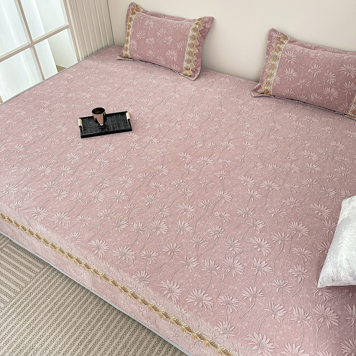 91家纺网 家纺一手货源 找家纺 （总）手艺人家纺 2025新款雪尼尔纯色床盖炕盖-XK3800