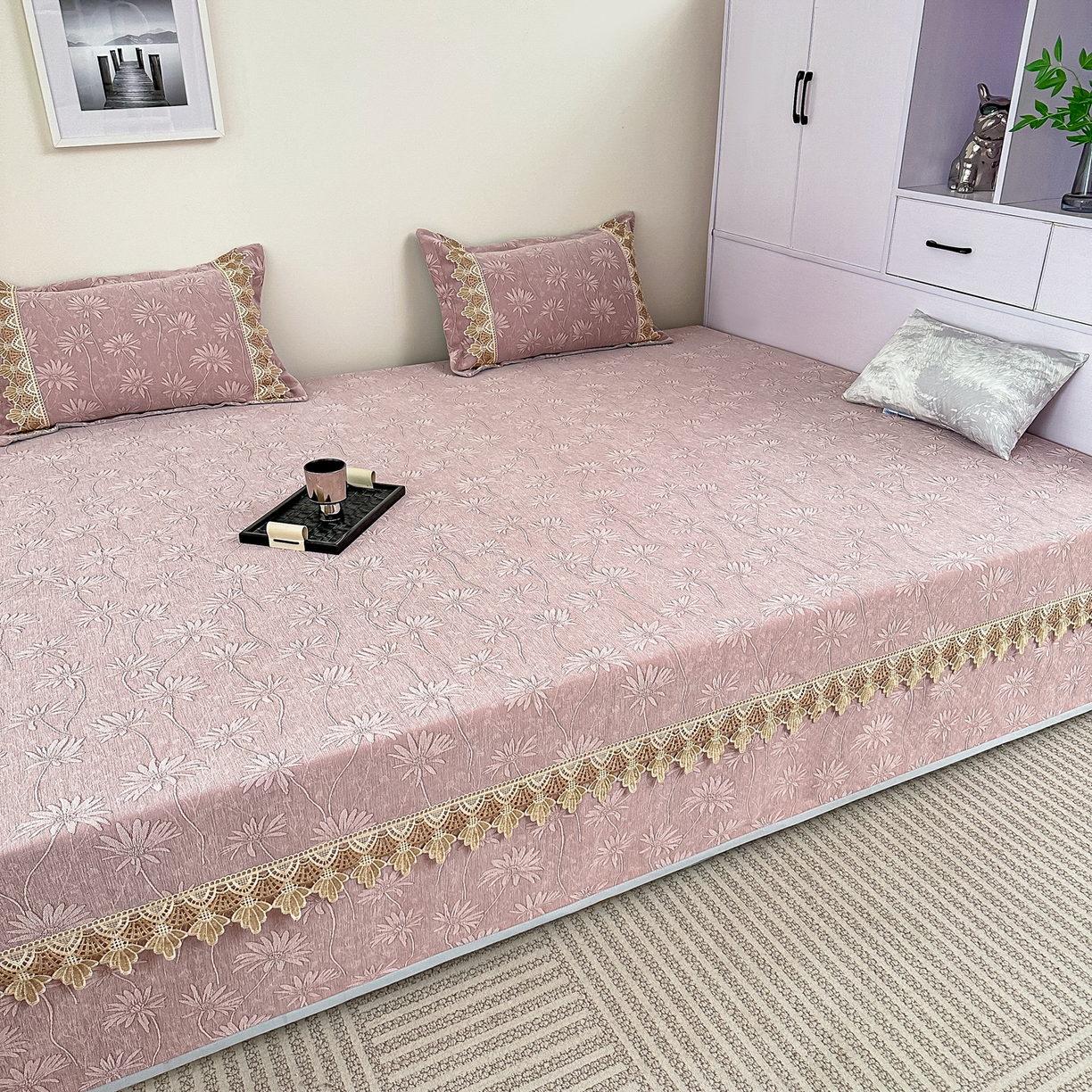 手艺人家纺 2025新款雪尼尔纯色床盖炕盖-XK3800 XK3800粉