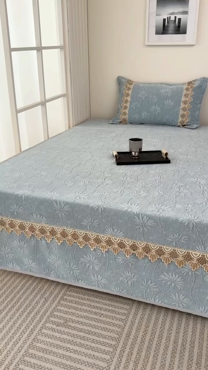 91家纺网 家纺一手货源 找家纺 手艺人家纺 2025新款雪尼尔纯色床盖炕盖-XK3800 XK3800蓝