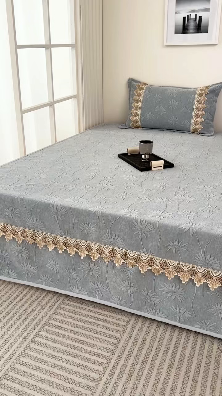 91家纺网 家纺一手货源 找家纺 手艺人家纺 2025新款雪尼尔纯色床盖炕盖-XK3800 XK3800灰