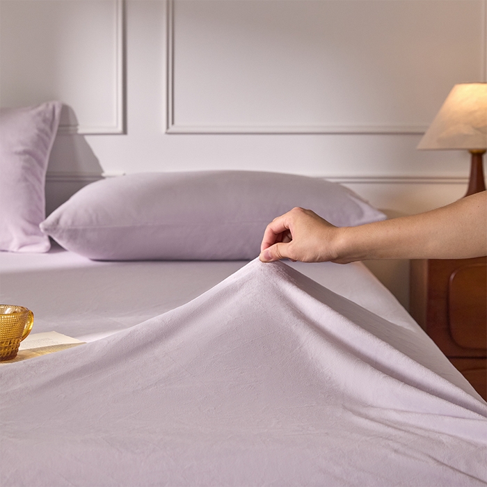 91家纺网 家纺一手货源 找家纺 618家纺 2025新款樱花绒单品四件套系列-单床笠 雾紫