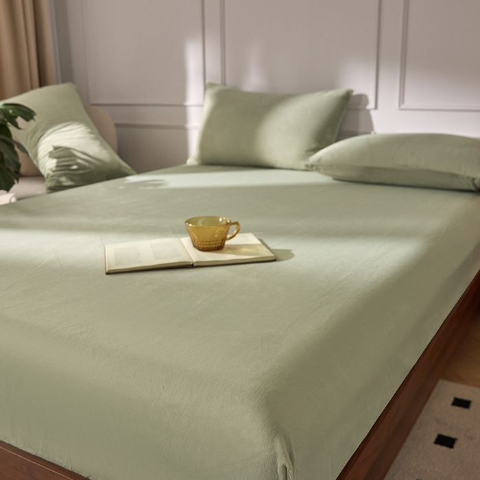 91家纺网 家纺一手货源 找家纺 618家纺 2025新款樱花绒单品四件套系列-单床笠 青柠