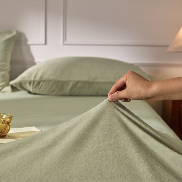 91家纺网 家纺一手货源 找家纺 618家纺 2025新款樱花绒单品四件套系列-单床笠 青柠