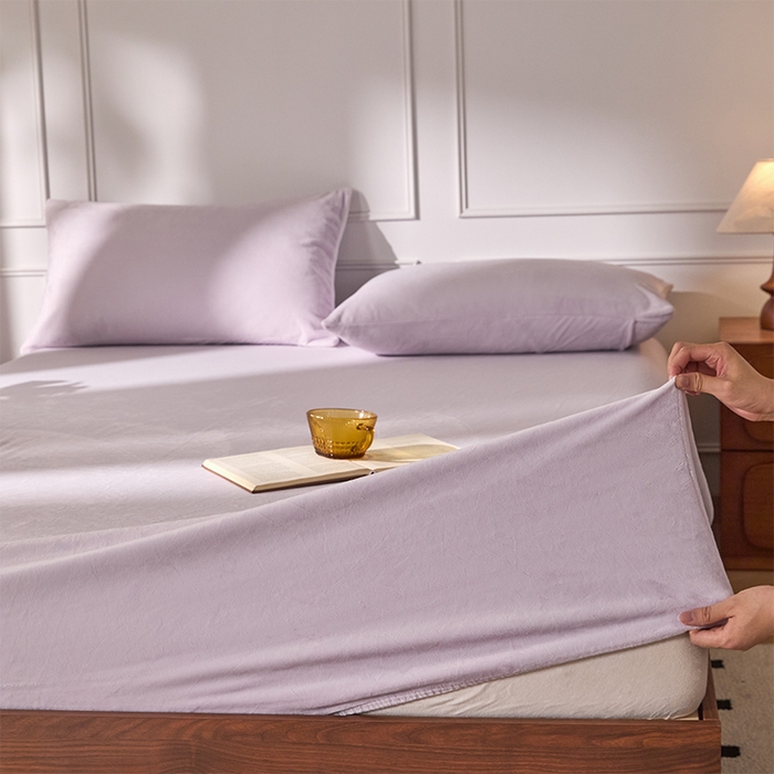 91家纺网 家纺一手货源 找家纺 618家纺 2025新款樱花绒单品四件套系列-单床笠 雾紫