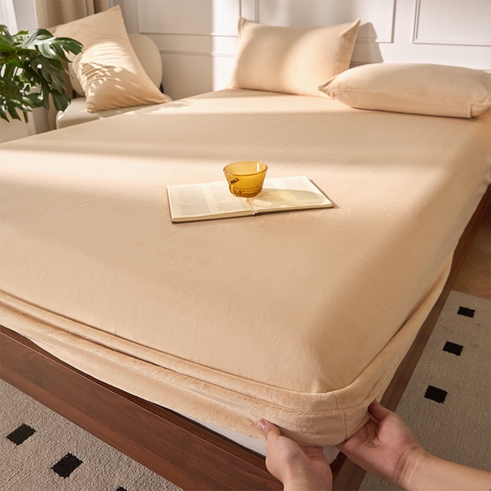 91家纺网 家纺一手货源 找家纺 618家纺 2025新款樱花绒单品四件套系列-单床笠 奶咖