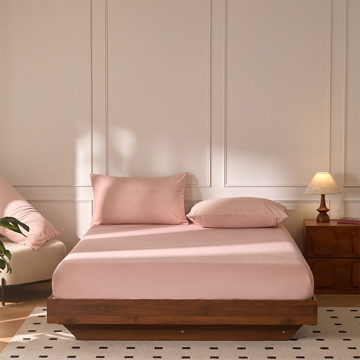 618家纺 2025新款樱花绒单品四件套系列-单床笠 雾粉