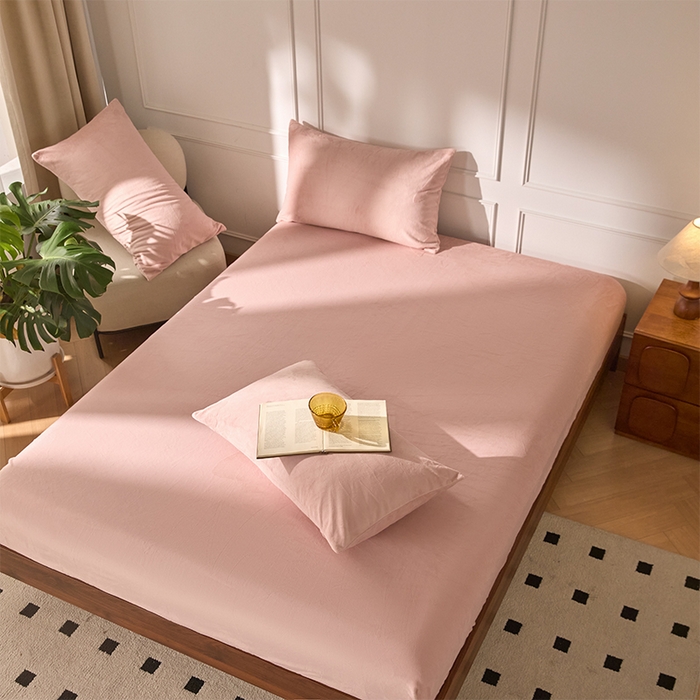 91家纺网 家纺一手货源 找家纺 618家纺 2025新款樱花绒单品四件套系列-单床笠 雾粉