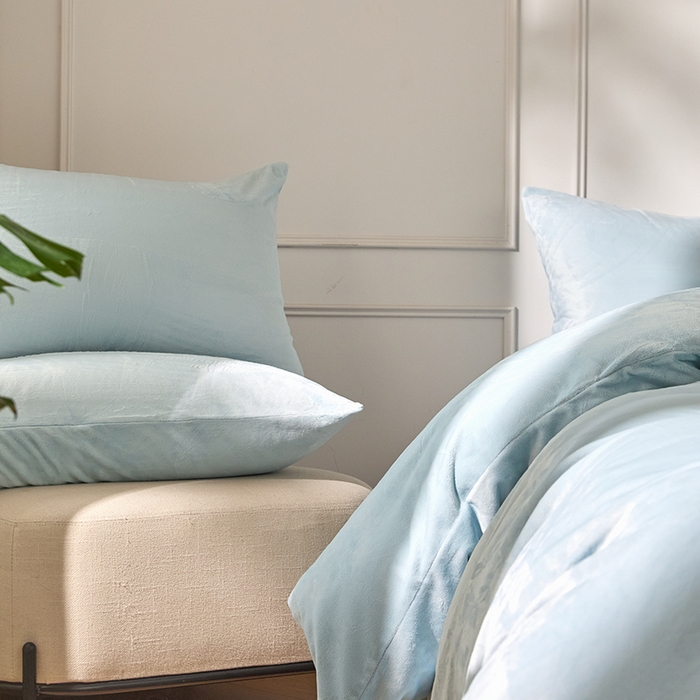 91家纺网 家纺一手货源 找家纺 618家纺 2025新款樱花绒单品四件套系列-单枕套 雾蓝