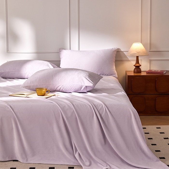 91家纺网 家纺一手货源 找家纺 618家纺 2025新款樱花绒单品四件套系列-单枕套 雾紫