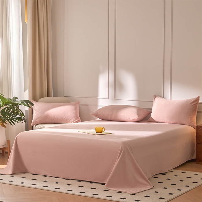 91家纺网 家纺一手货源 找家纺 618家纺 2025新款樱花绒单品四件套系列-单床单 雾粉