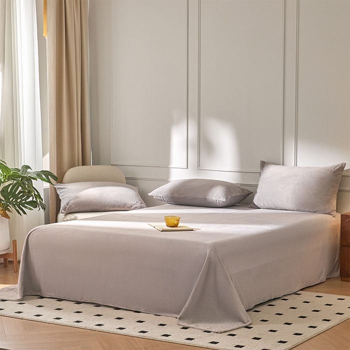 91家纺网 家纺一手货源 找家纺 618家纺 2025新款樱花绒单品四件套系列-单床单 雾灰