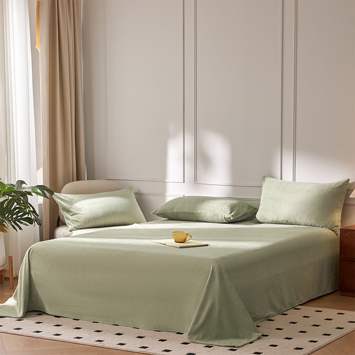 91家纺网 家纺一手货源 找家纺 618家纺 2025新款樱花绒单品四件套系列-单床单 青柠