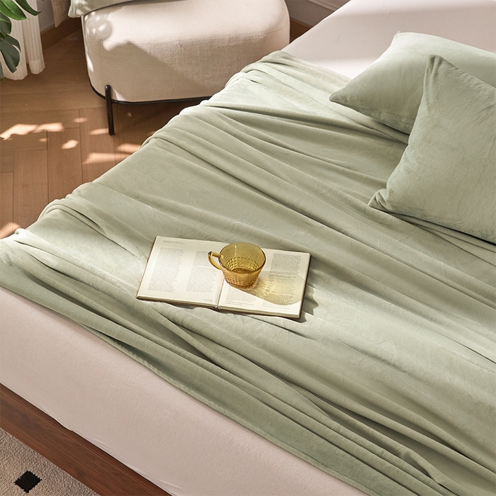 91家纺网 家纺一手货源 找家纺 618家纺 2025新款樱花绒单品四件套系列-单床单 青柠