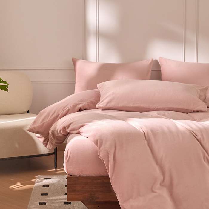 91家纺网 家纺一手货源 找家纺 618家纺 2025新款樱花绒单品四件套系列-单被套 雾粉