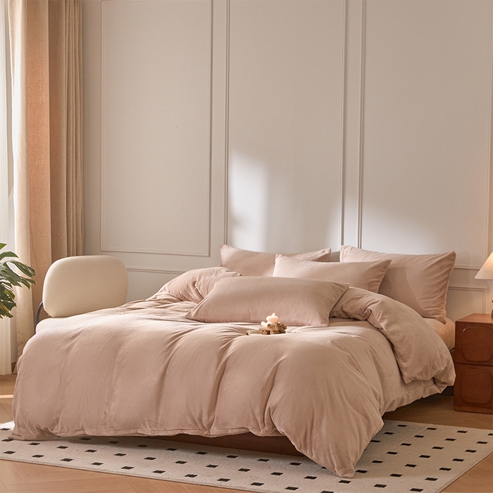 91家纺网 家纺一手货源 找家纺 618家纺 2025新款樱花绒单品四件套系列-单被套 浅驼