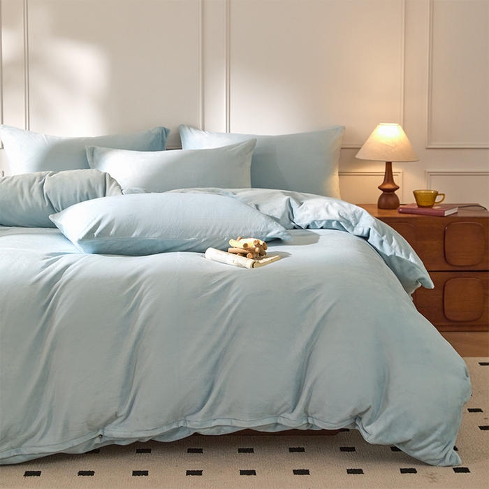 91家纺网 家纺一手货源 找家纺 618家纺 2025新款樱花绒单品四件套系列-单被套 雾蓝