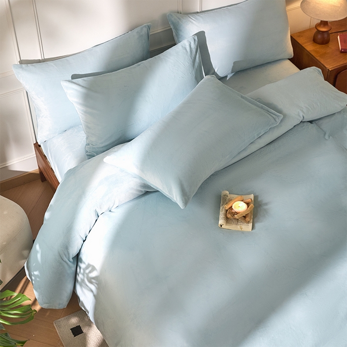 91家纺网 家纺一手货源 找家纺 618家纺 2025新款樱花绒单品四件套系列-单被套 雾蓝