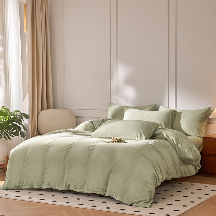 91家纺网 家纺一手货源 找家纺 618家纺 2025新款樱花绒单品四件套系列-单被套 青柠