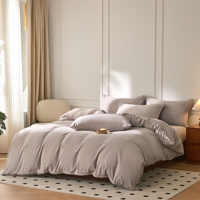 91家纺网 家纺一手货源 找家纺 618家纺 2025新款樱花绒单品四件套系列-四件套 雾灰